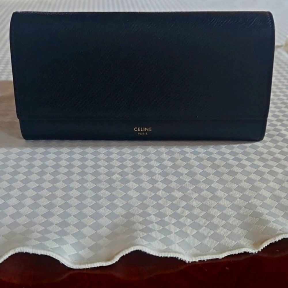 Celine Black Leather Long Wallet